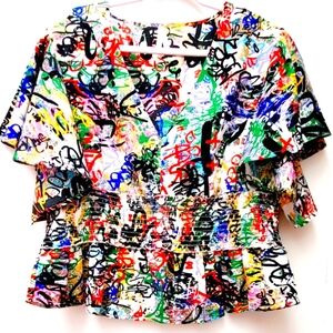 Live 4 Truth Multicolor Smocked Peplum Lightweight Top Size 2X